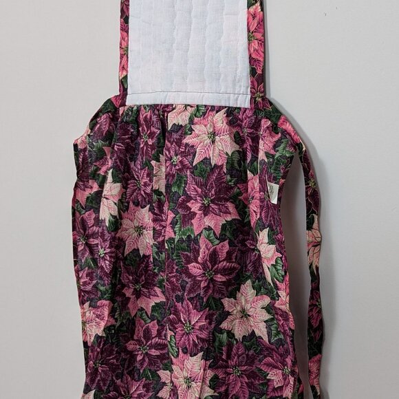 Vintage 1980s Child's Apron Pink Purple Poinsettias Quilted Front All Cotton USA - Picture 12 of 16
